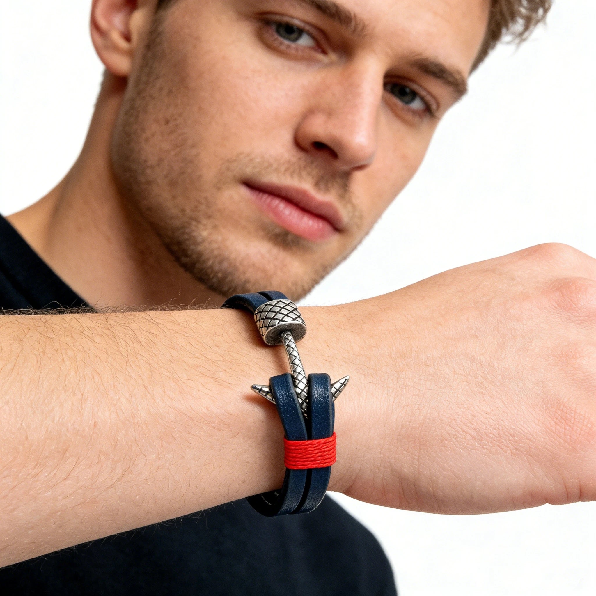 MKENDN Minimalist Men Double Strand Woven Leather Bracelet Stainless Steel Anchor Buckle Accessories Handmade Jewelry Gifts