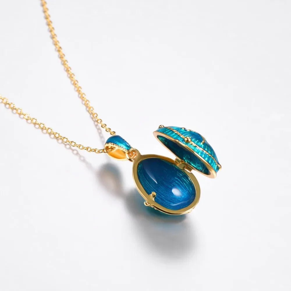 U7 Blue Red Oval Orthodox Cross Locket Necklaces Glaze of Enamel 14k Gold Color Religion Christians DIY Jewelry Gift for Her - Madeinsea©