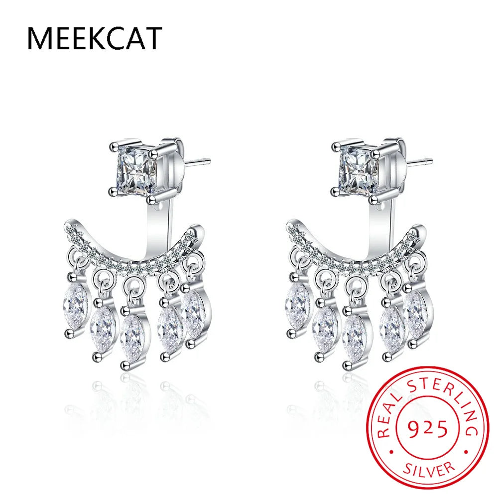 Real Certified D Color Moissanite Drop Stud Earrings 925 Sterling Silver for Women Sparking Jewelry Front and Back Piercing Ear