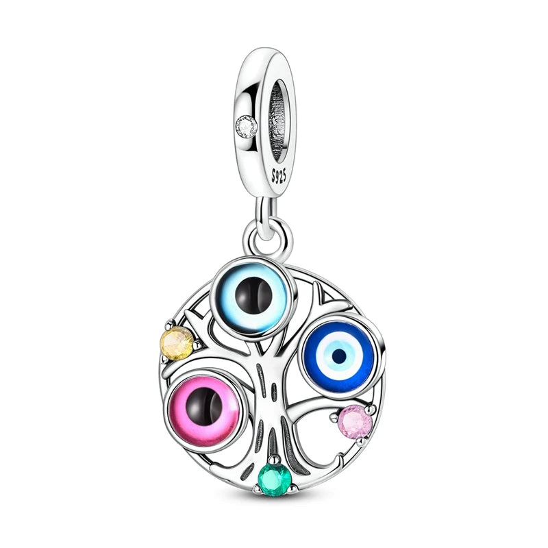 925 Sterling Silver Blue Devil Eyes Charms Airplane Globe Earth Suitcase Travel Fit Original Bracelet For Women DIY Jewelry Bead