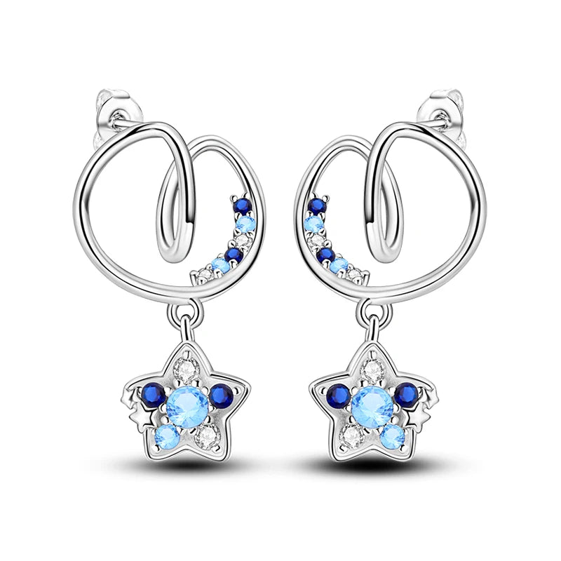 Fashion 925 Silver Earring Blue Zircon Star Moon Butterfly Irregularity Earrings For Woman Fine Engagement Birthday Jewelry Gift