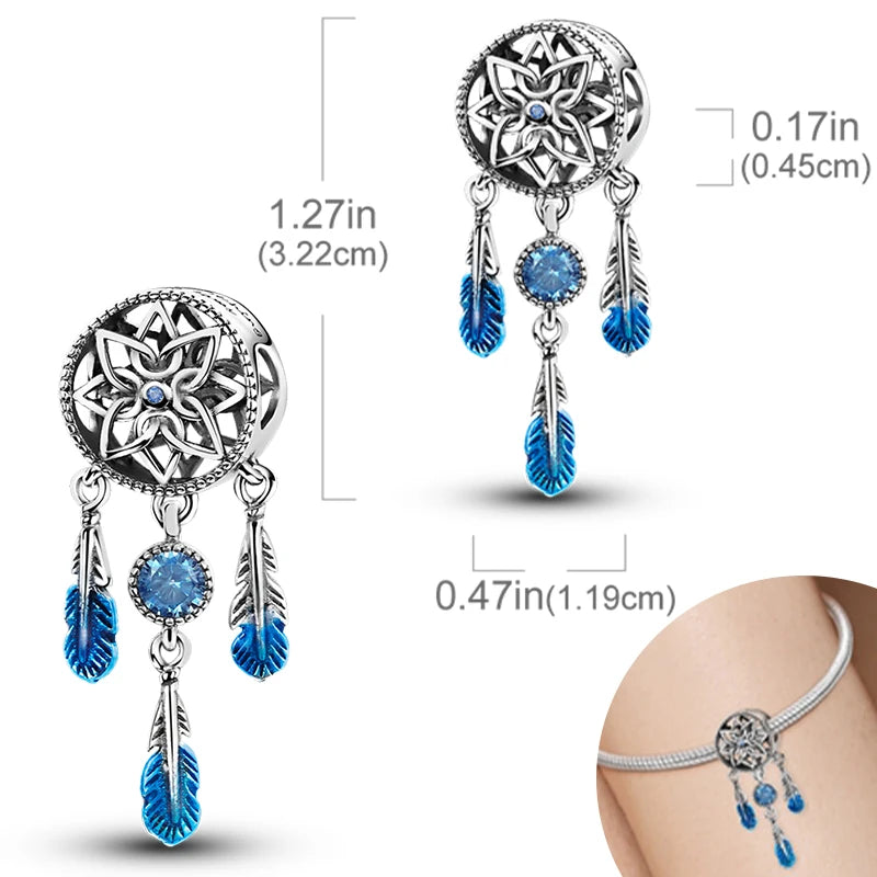 925 Sterling Silver Pendant Charms Feather Dreamcatcher Charm Bead For Original Charm Bracelet Necklace Bead DIY Jewelry Gift