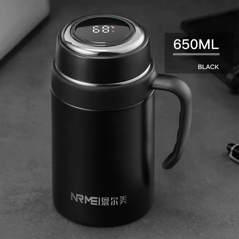 500/650ml Digital Display Thermos Cup with Tea Infuser Premium Stainless Steel Vacuum Flasks Portable Handgrip Tea Mugs
