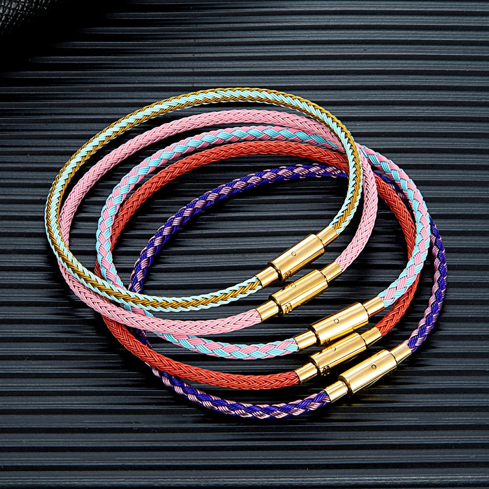 MKENDN Classic Men Women Jewelry 2-3mm Non-fading Steel Wire Thin Rope Bracelet Button Clasp Classic Cuff DIY Charm Bracelet