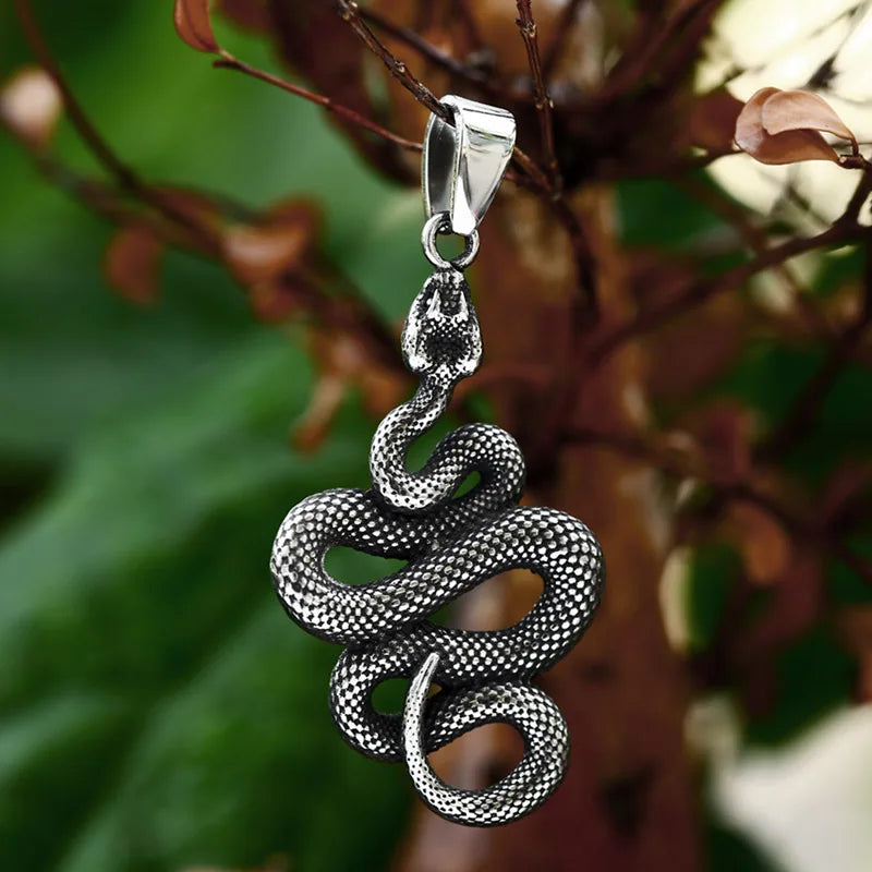 Fashion Vintage Women Men Snake Stainless Steel Pendant Chain Necklace Jewelry BP8-492