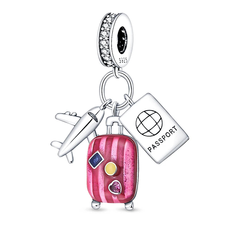 925 Silver Plated Magic Mirror Perfume Princess Angel Trunk Pink Charms Beads Fit Pandach 925 Original Bracelet Fine DIY Jewelry