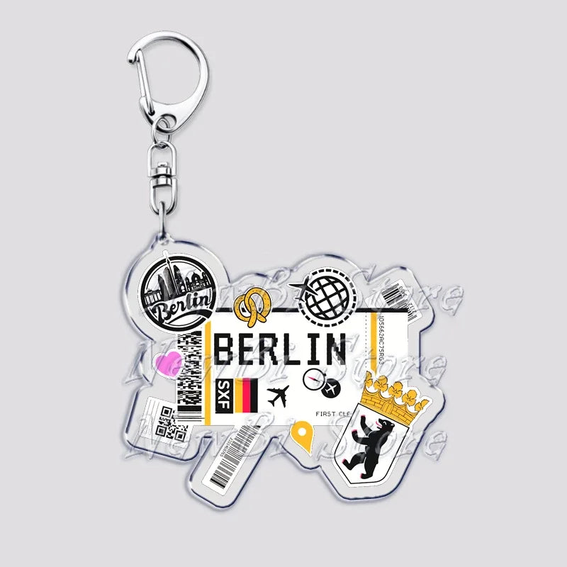 Hot Boarding Pass Keychains for Accessories Bag  NEW YORK TOKYO SEOUL PARIS LONDON Travel Souvenir Tickets Keyring Friends Gifts