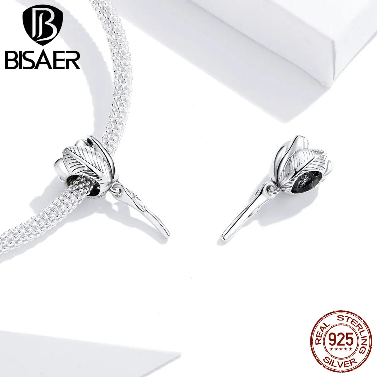 BISAER 925 Sterling Silver Charm Rose Fleur Tulipe Oeillet Pendentif Pour Mère Fille DIY Bracelets Collier Fine Jewelry Cadeau