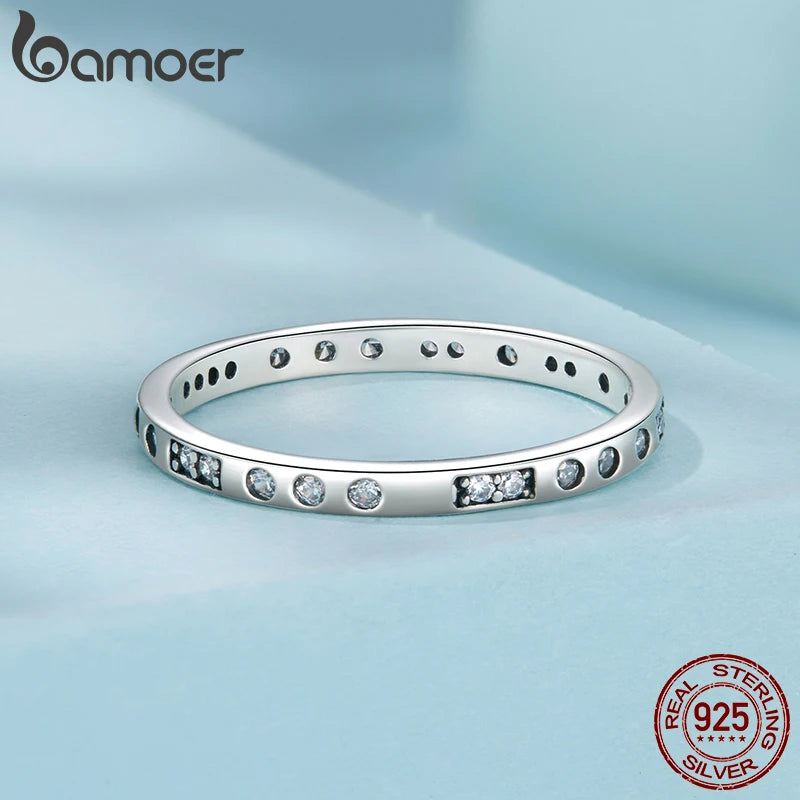 BAMOER 925 Sterling Silber Morsecode-Ring, geheimnisvoller Retro-Liebesring mit runden Zirkonen für Damen, Statement-Schmuckgeschenk