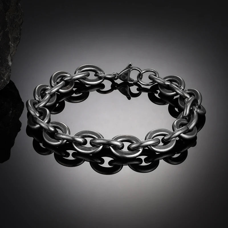 MKENDN High Quality Men Stainless Steel Creative Retro Oxidized Black Link Chain Bracelets Punk Rock Motorcycle Male Jewelry