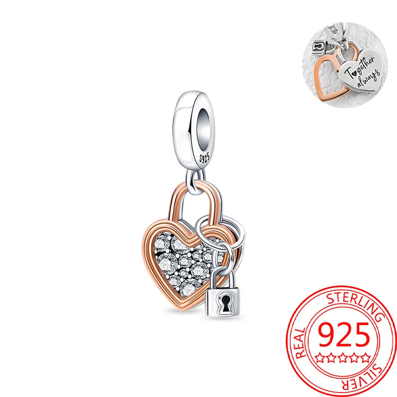 925 Sterling Silver Real Rose Gold Pink Octopus Summer Turtle Heart Dangle Charm Fit Original Bracelet Necklaces Bracelet Girl