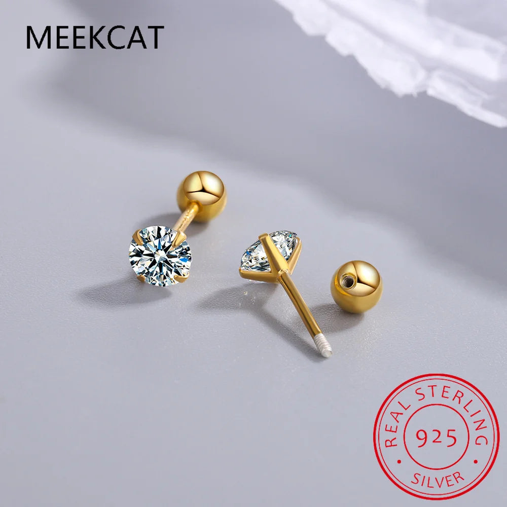 18k Plated 0.2-2ct Moissanite Stud Earrings for Women Solid 925 Sterling Silver Lab Diamond Screw Back Ear Stud Jewelry