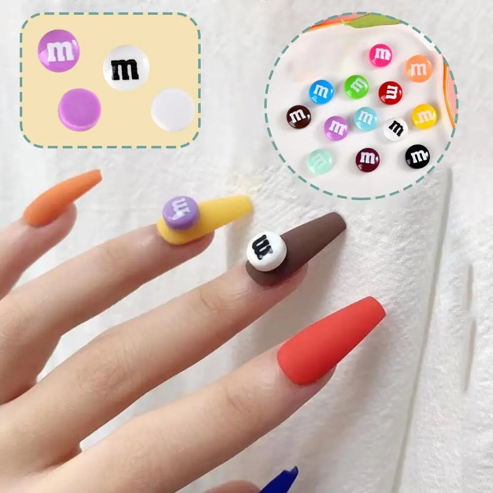 20pcs Resin Candy Chocolate Beads M Beans Flatback Cabochon Applique Figurines Ornament Jewelry Making Hairwear Accessorie