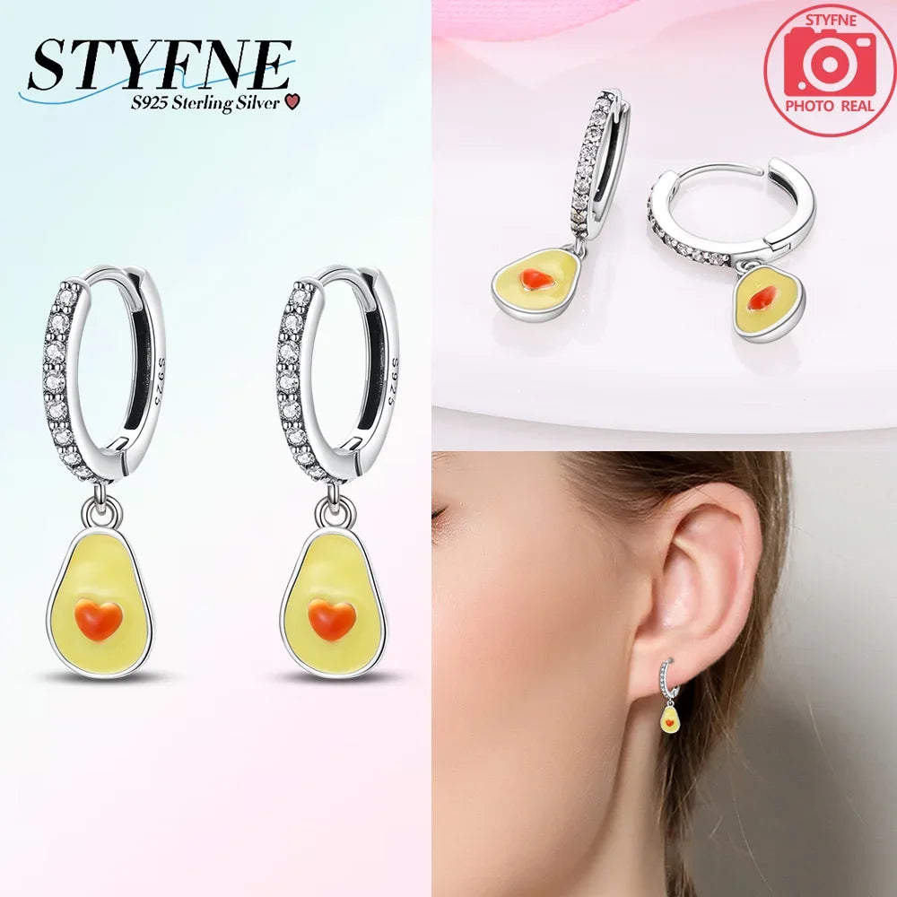 Earrings Woman 925 Silver Cherry Pear Apple Butterfly Sunflower Hoop Earrings for Women Engagement Birthday Fine Jewelry Gift