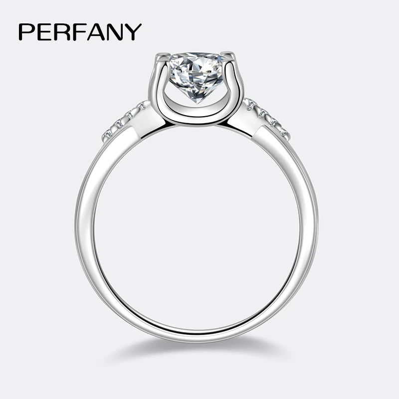 PERFANY 1/2CT Moissanite Ring Women's Bull Head Design S925 Pure Silver Plated 18K White Gold Diamond Wedding Fashion Jewelry