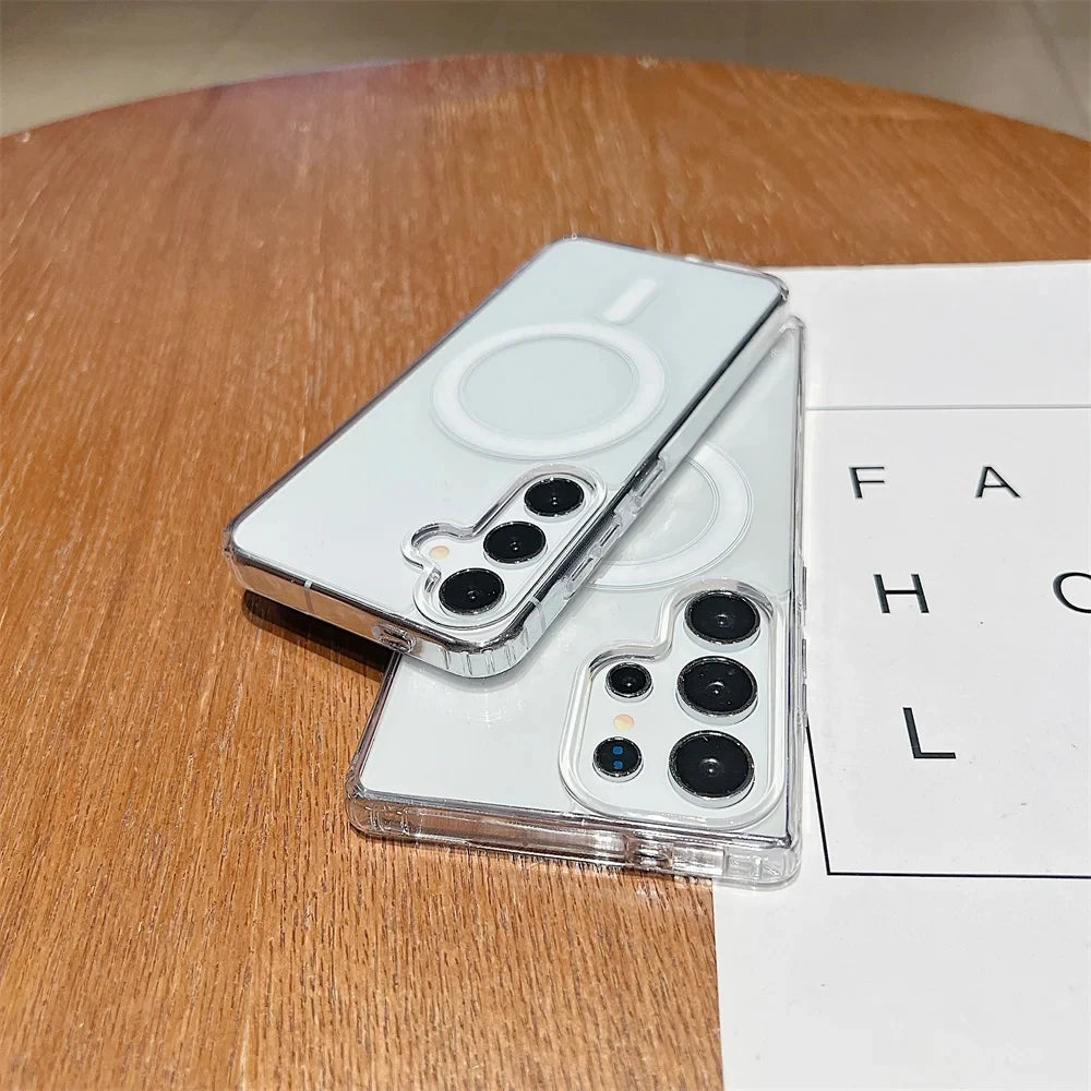 Original Magsafe Magnetic Case for Samsung Galaxy S25 S24 S21FE S22 Plus S23 Ultra Plus Wireless Charging Shockproof Clear Cover