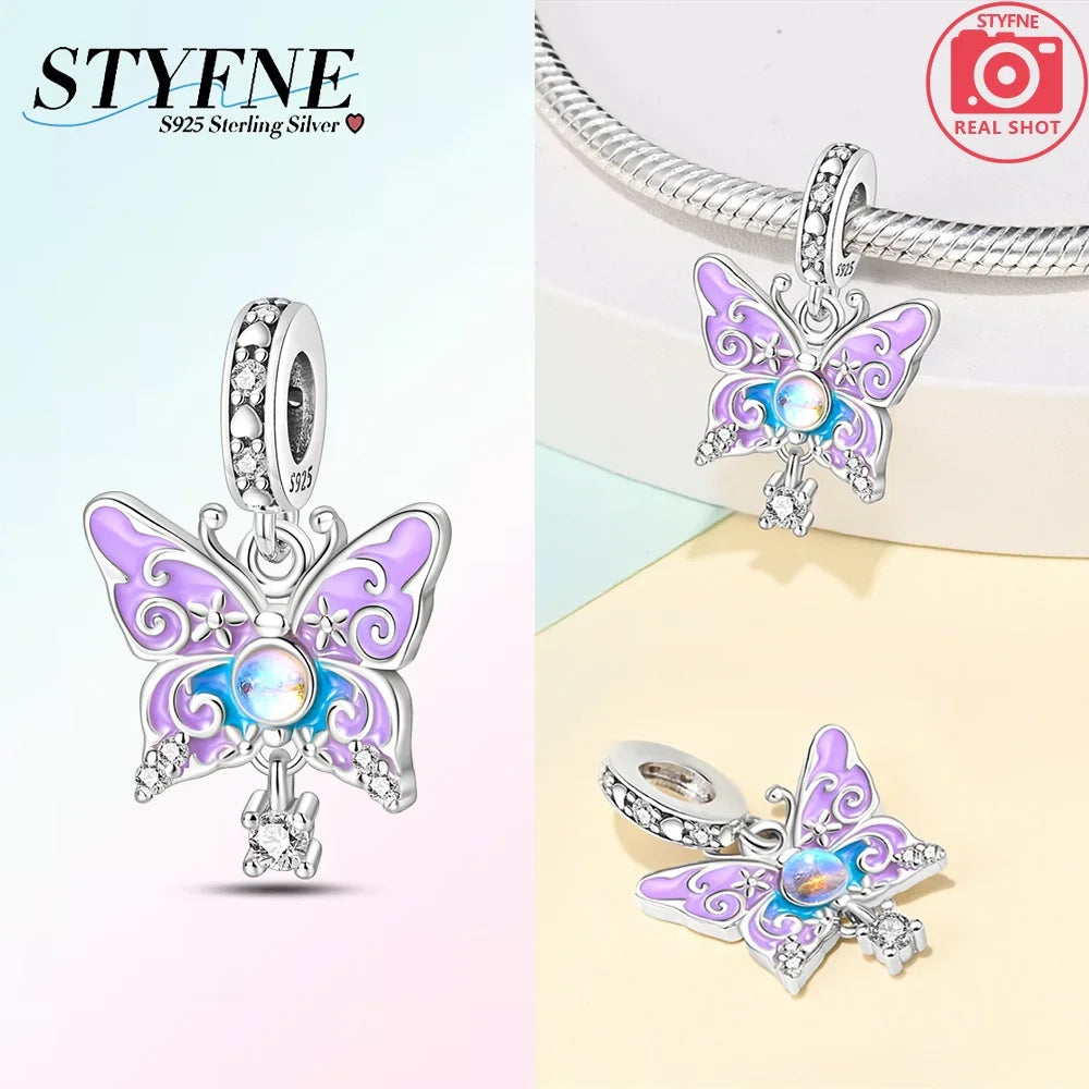 Charms 925 Silver Butterfly Series Zircon Colorful Butterfly Beaded Pendant Fit Original Bracelet DIY Jewelry Making for Women