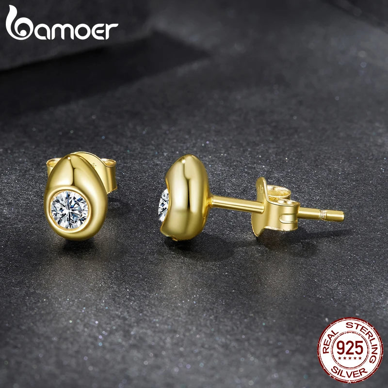 BAMOER Teardrop Moissanite Stud Earrings, 18K Plated Gold Round Cut Lab Created Diamond for Women 925 Earrings Hypoallergenic