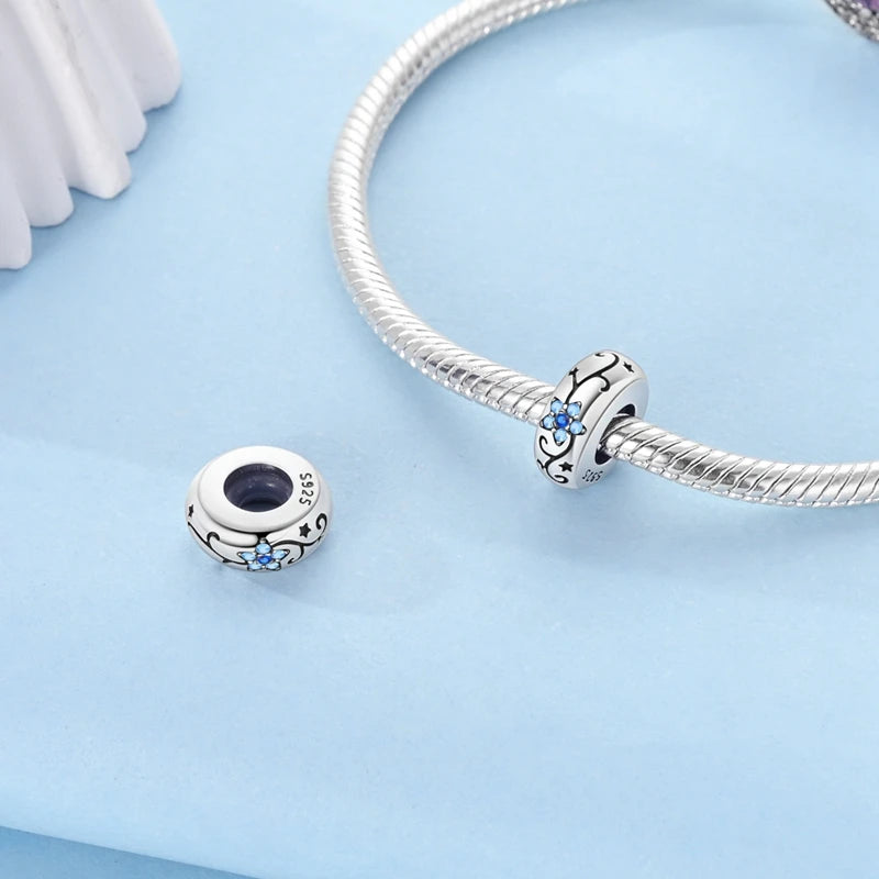 Charms 100% 925 Sterling Silver Flowers Colorful Zircon Silicone Spacer Beads Fit 3mm 925 Original Bracelets Fine DIY Jewelry