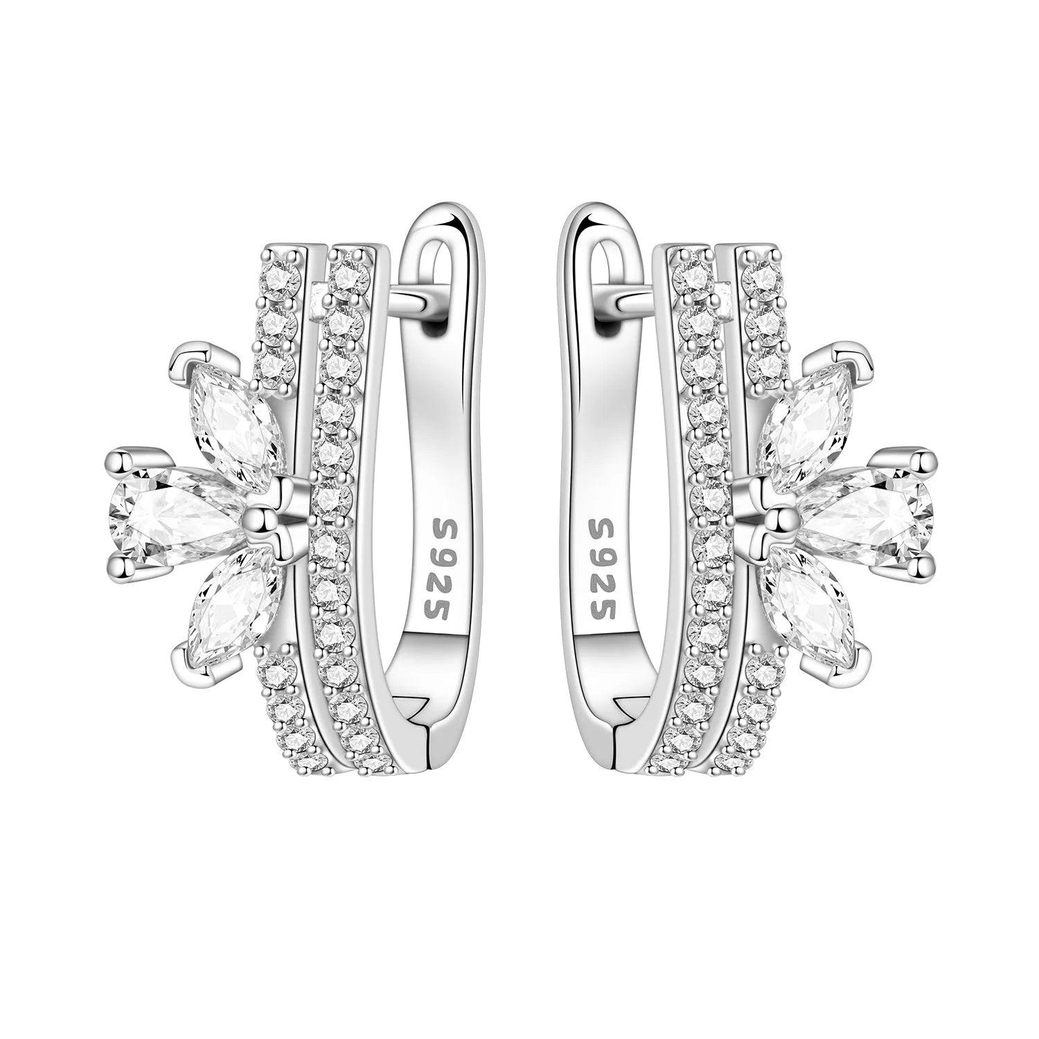 PANPOKI Original 925 Sterling Silver Blue Iris Flower Earrings Women Hoop Earring Anniversary Jewelry Trendy Gifts