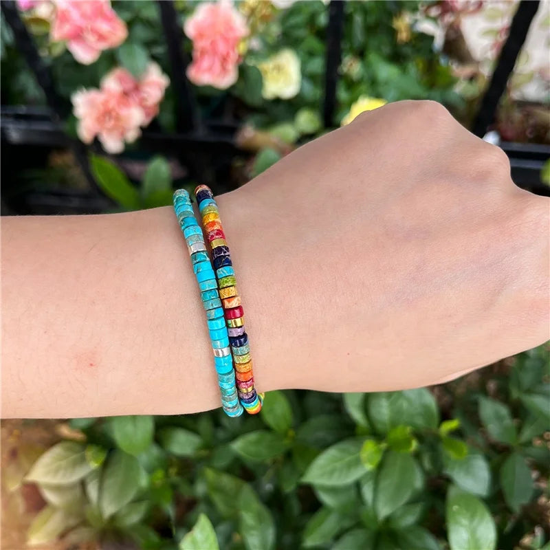 Bohemia 2x4mm Tile Natural Stone Beads Adjustable Bracelet Stretch Tibetan Gemstones Jasper Beaded Bracelets for Women Wholesale