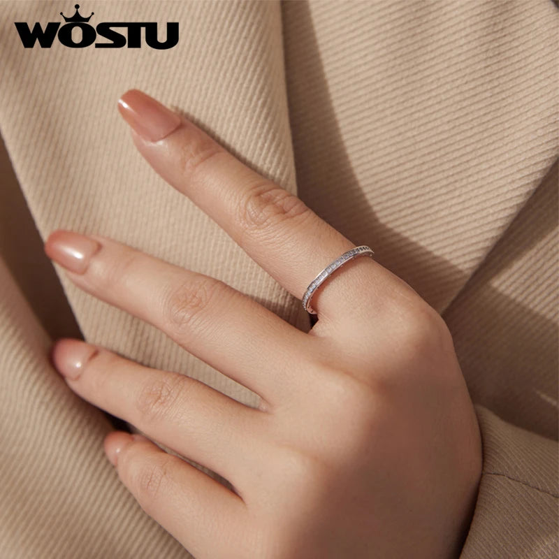 WOSTU 925 Sterling Silver Simple White Opal Black Onyx Band Rings For Women, Everyday Wear Full Stone Rings Party Gift for her