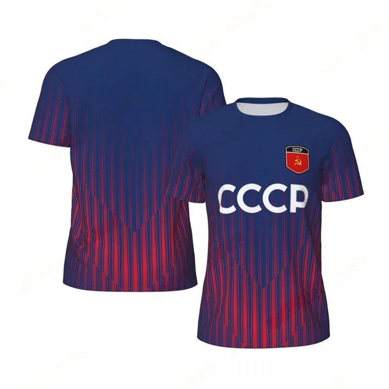 CCCP Pattern Football T-shirt Men Summer Oversized Soccer Running Short Sleeves Tops Fashion Sports Football Jersey Tee Shirts