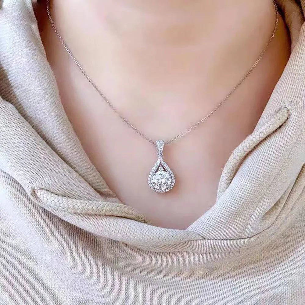 Serenity D Color 5ct Big Moissanite Necklace For Women Anniversary Gift S925 Silver Water Drop Pendant Neck Chain Fine Jewelry