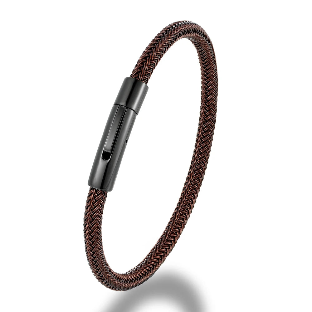 MKENDN Punk Simple Style Men Jewelry Coffee Non-fading Steel Wire Rope Bracelet Classic Cuff Charm Bracelet for Men Male Gifts