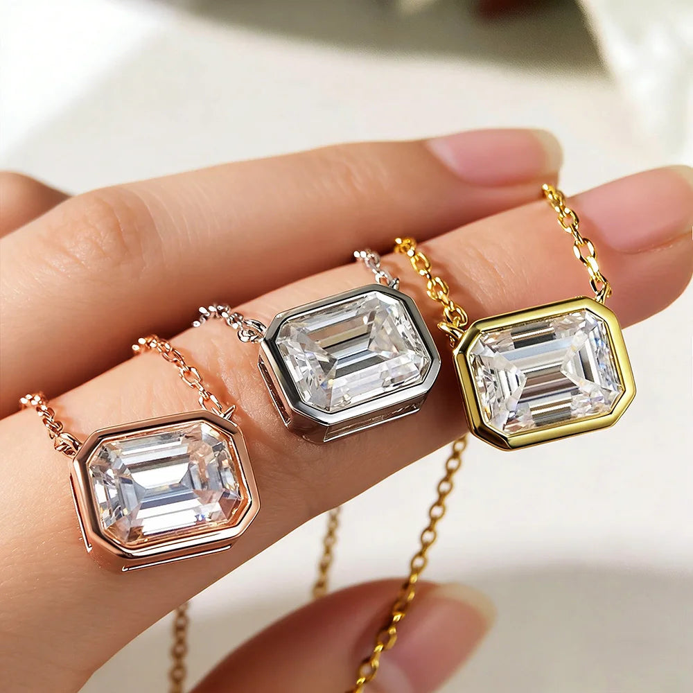Serenity 1ct 2ct Emerald D Moissanite Necklace for Women Gift Rectangle Lab Diamond Pendant Necklace 925 Sterling Silver Jewelry - Madeinsea©