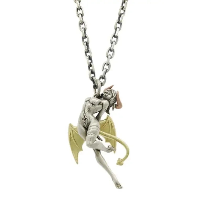 Heavy Industry Angel Pendant Necklace Unisex Fashion Vintage Beauty Mechanical Girl Skeleton Couple Match Sweater Chain
