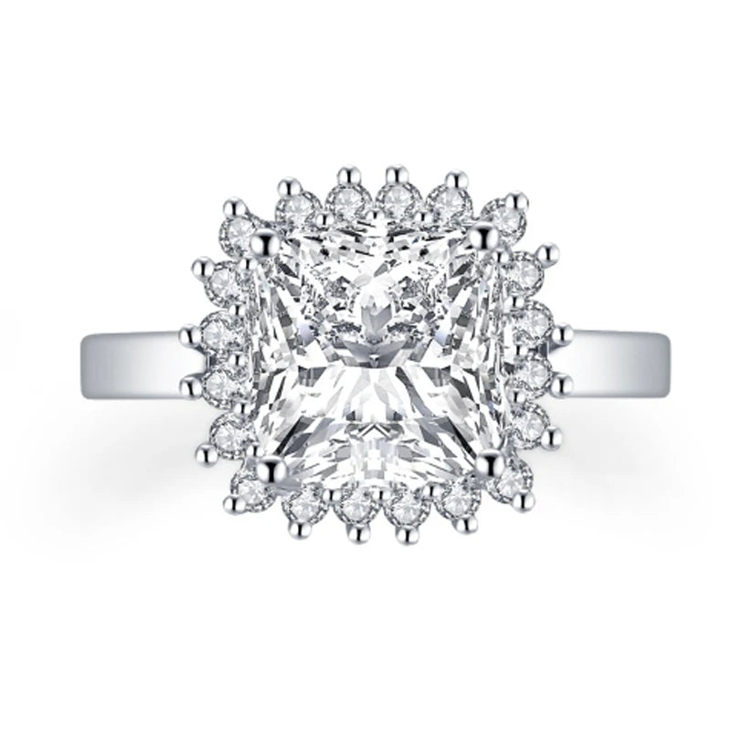 OXTAO Luxury Halo Engagement Ring 925 Sterling Silver Cushion Cut Simulated Diamond Wedding Bridal Ring Jewelry Gift