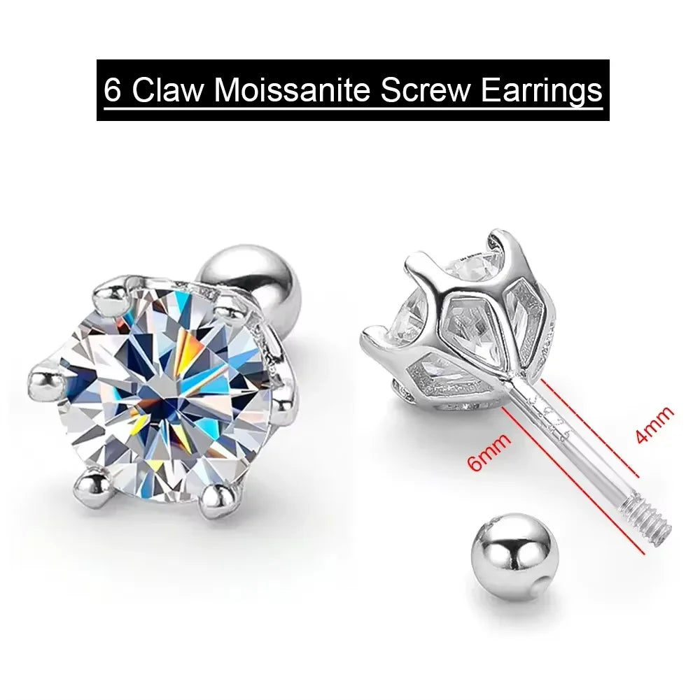 Serenity 0.3ct-2ct D VVS1 Moissanite Screw Earrings Women Man S925 Sterling Silver Earrings Plated 18K Couples Anniversary Gift - Madeinsea©
