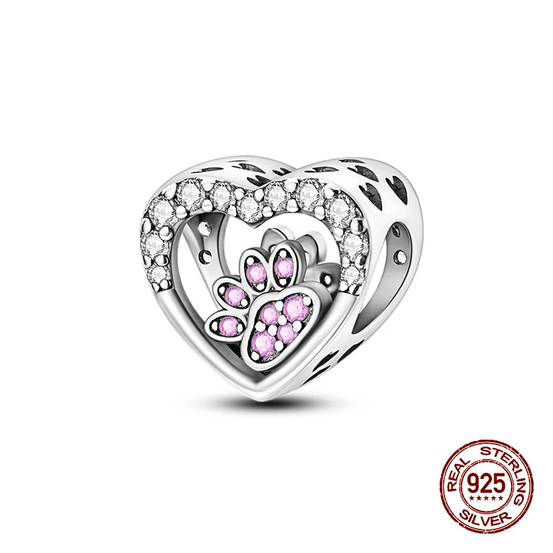 100% 925 Sterling Silver Cute Cat's Paw Dog Animal Pets Charms Beads Fit 3mm 925 Original Bracelet Fine DIY Birthday Jewelry