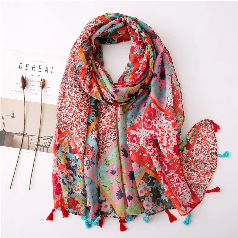 2024 Designer Brand Women Scarf Classical Print Lady Shawls Cotton Feeling Soft Oversize Hijabs Neck Headband Tassel Foulard