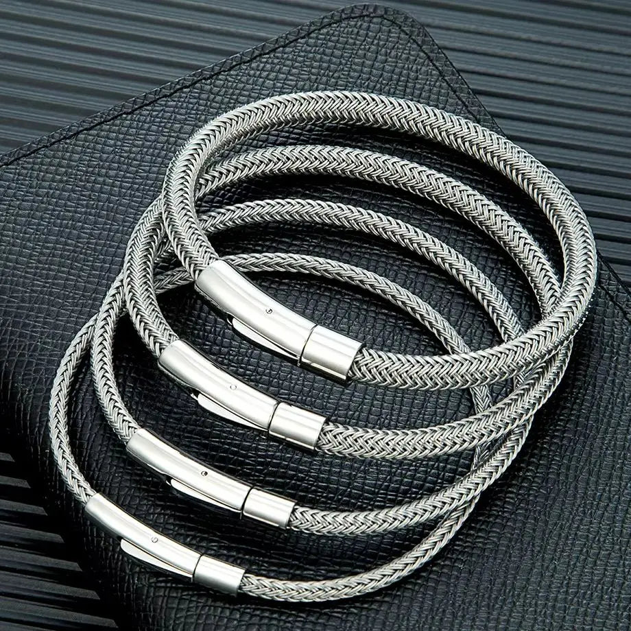 MKENDN Minimalist Men Women Cord Jewelry Non-fading Steel Wire Rope Bracelet Classic Cuff Charm Bracelet for Couple Jewelry