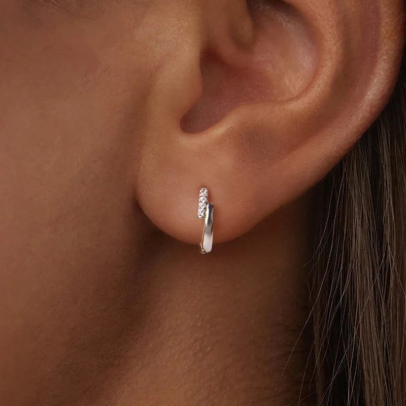 WOSTU S925 Simple Zircon Cross Hoop Huggie Earrings For Women 925 Sterling Silver Crossed Ear Cuffs Family Lover Jewelry Gift