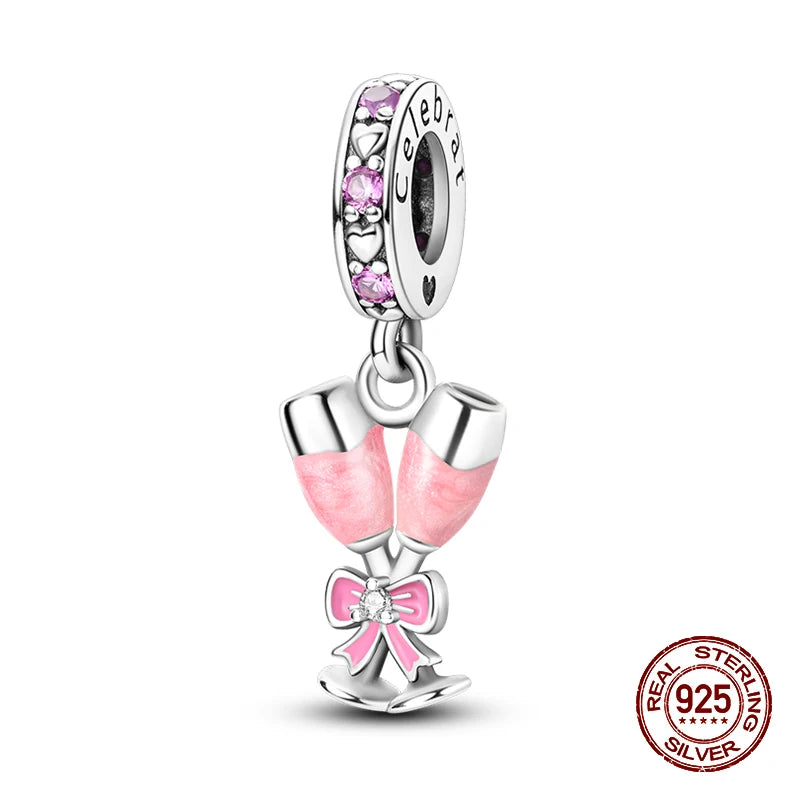 100% 925 Sterling Silver Perfume Headphones Pink Princess Daily Charms Beads Fit 3mm 925 Original Bracelet Fine DIY Jewelry