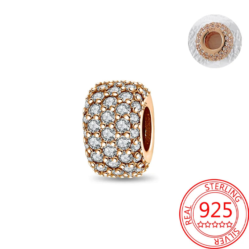 925 Sterling Silver Real Rose Gold Pink Octopus Summer Turtle Heart Dangle Charm Fit Original Bracelet Necklaces Bracelet Girl