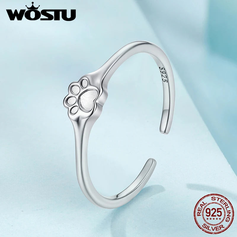 WOSTU Real 925 Sterling Silver Stacking Open Rings Simple Heart Pet Paw Cross Snake Adjustable Rings Party Holiday Jewelry Gift