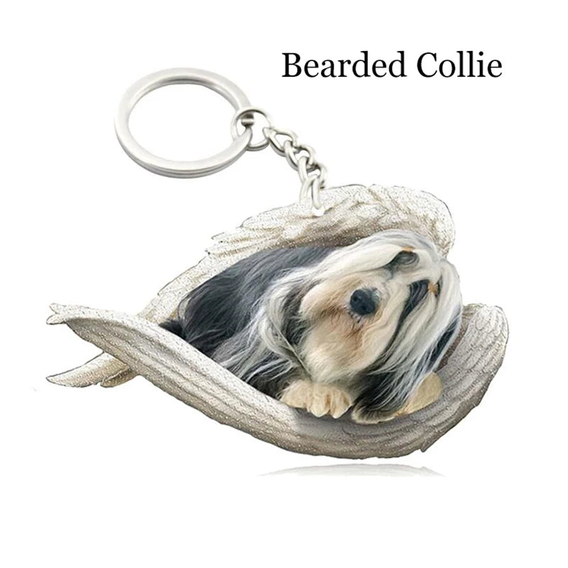 100 Style Cut Dog Sleeping Angel Pendant Bag Keychain Car Keychain Keyring Animal Pet Jewelry Boyfriend Girls Gift Accessories