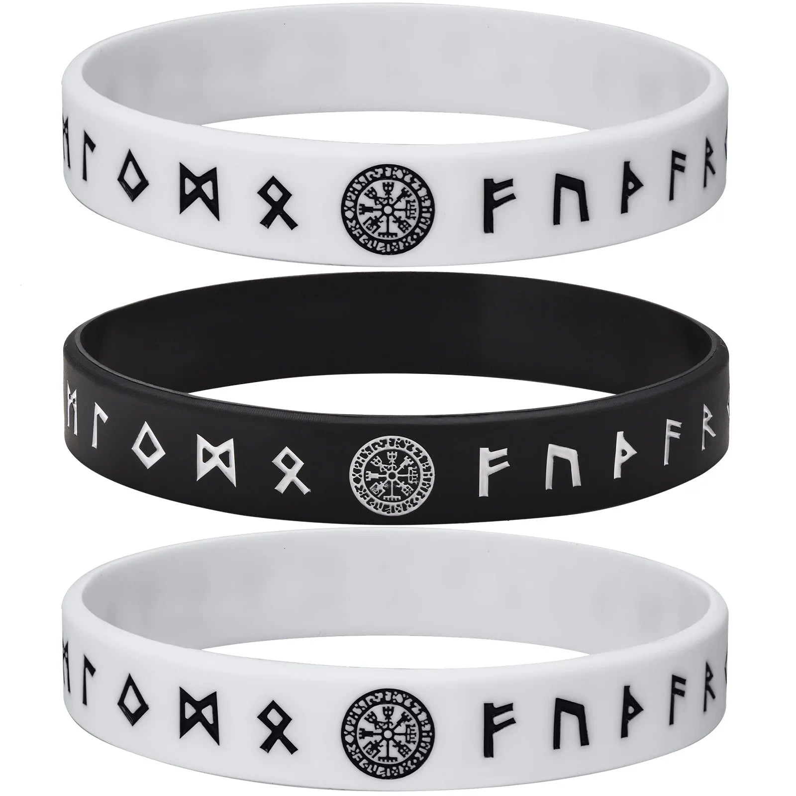 Vnox 12mm Silicone Bracelet for Men, Soft Rubber Silicone Wristband, Nordic Viking Compass Rune Almut Bangle Set