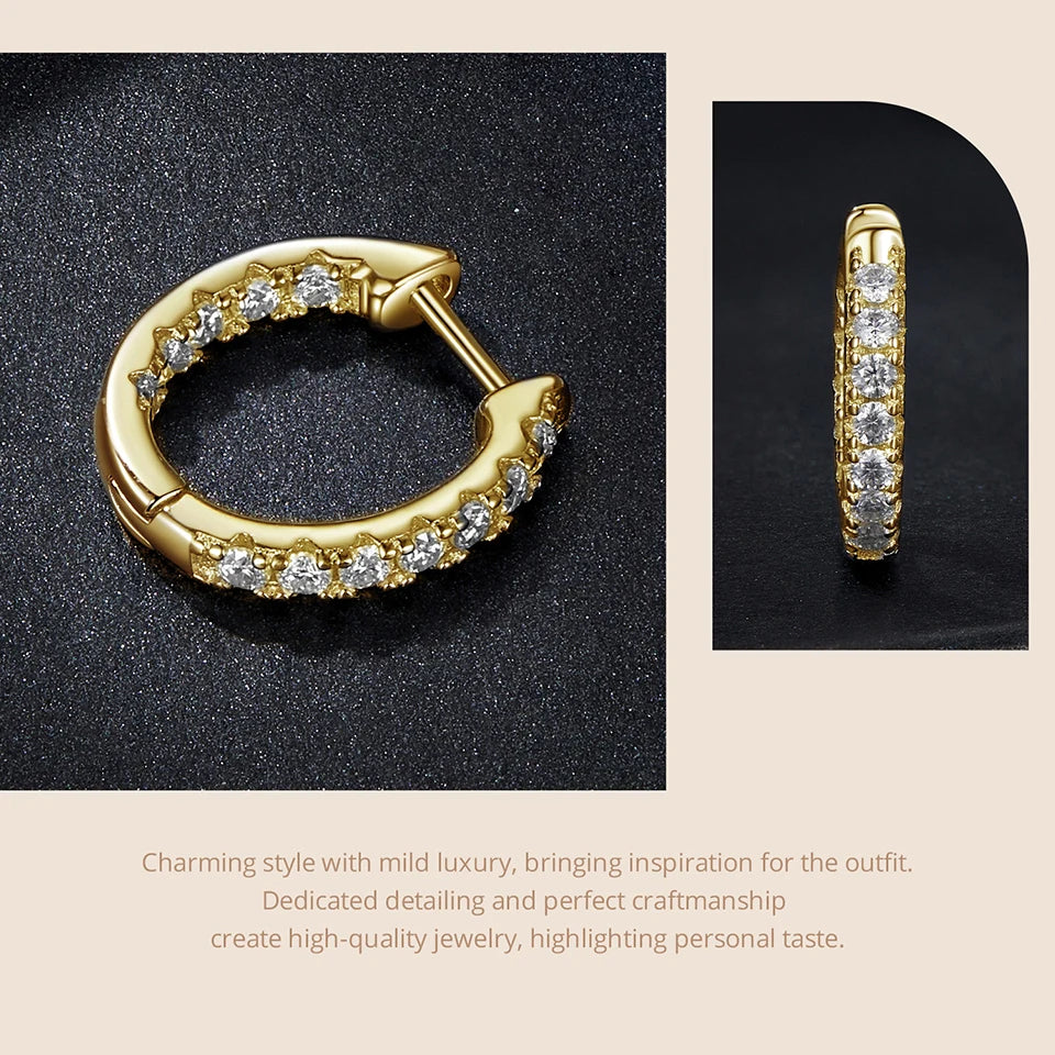 BAMOER Gold Moissanit Creolen für Damen, 925 Sterlingsilber, D-Farbe, Rundschliff, Labor-Diamant, hypoallergene Ohrringe