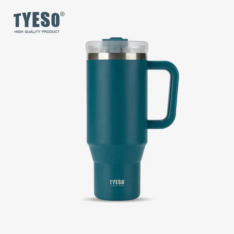 Tyeso 900/1200ml Stainless Steel Vacuum Insulated Travel Mug BPA Free Hot & Cold Coffee Tumbler with Handle Straw Tumbler Bottle
