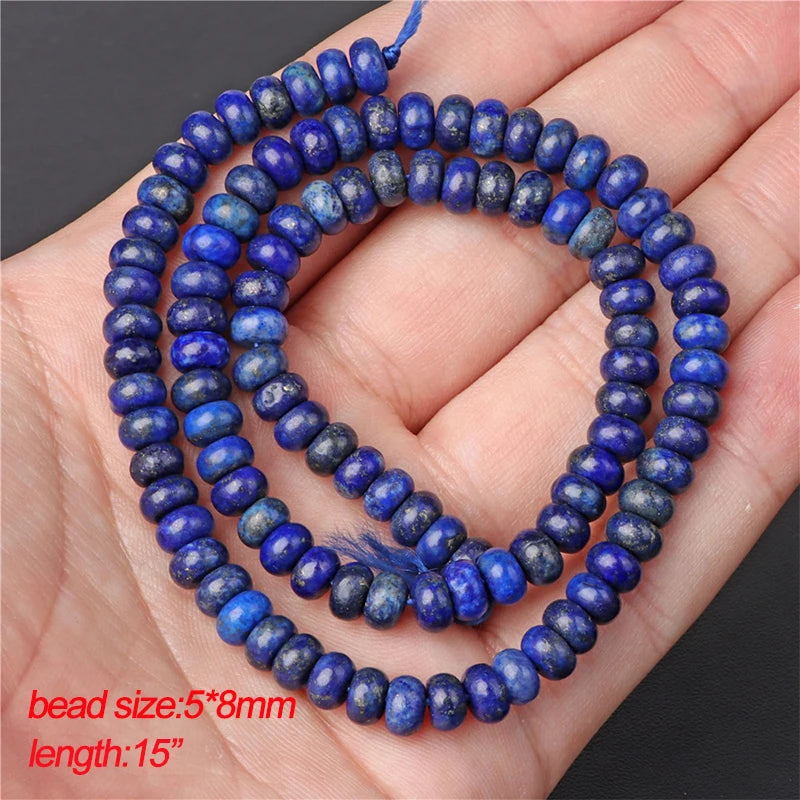 Natural Lapis Lazuli Bead Blue Round Tube Faceted Loose Spacer Stone Beads For Jewelry Making DIY Handmade Bracelets Necklace