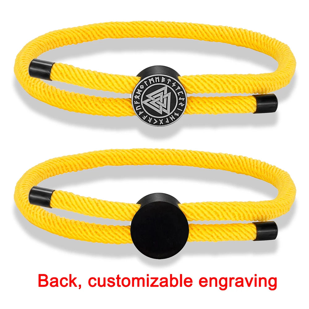 MKENDN 4mm Braided Rope Bracelet Unisex Waterproof Nordic Viking Compass Rune Almut Bangle with Emergency Contact ID Customize