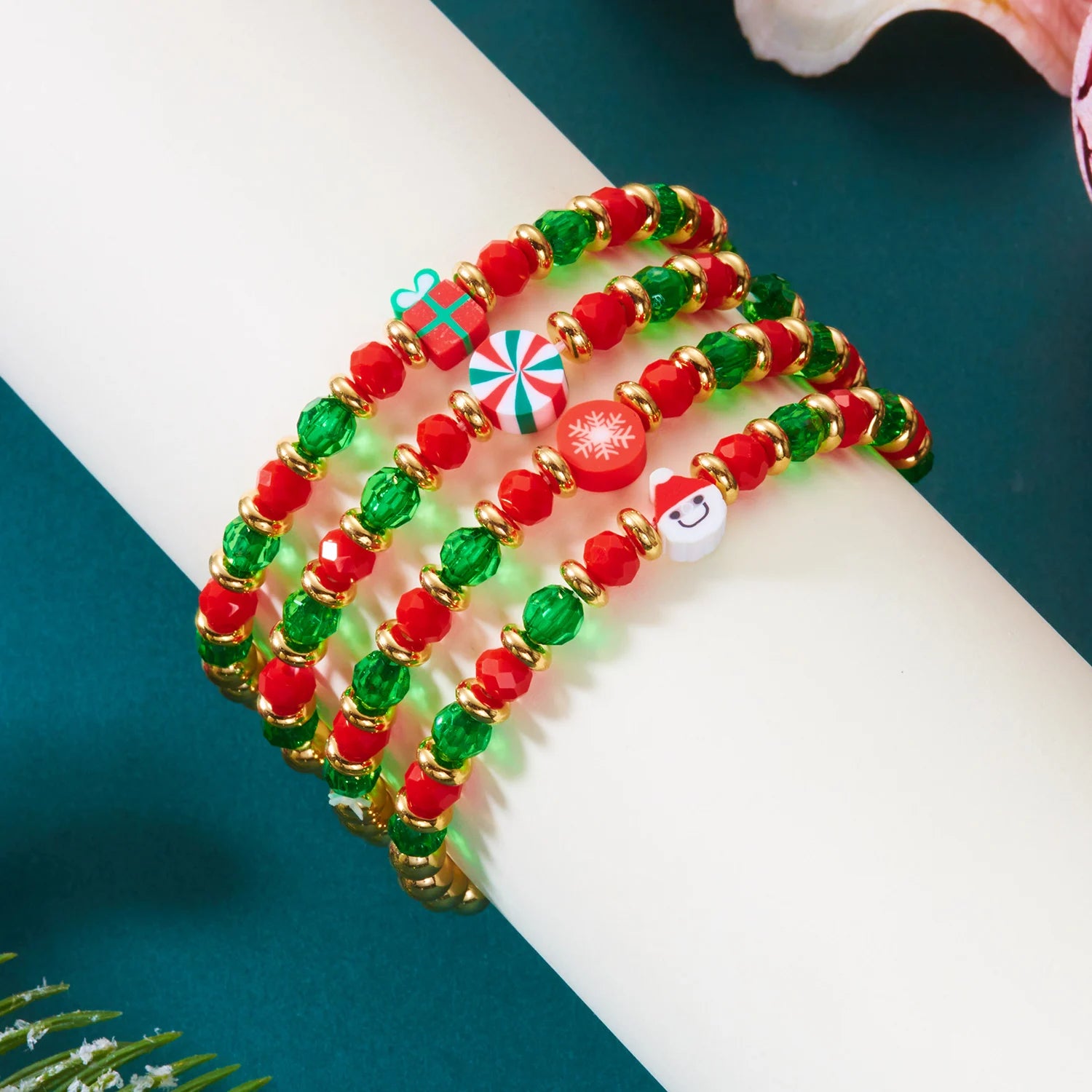 Christmas Series Bracelet Set For Women Santa Claus Snowman Xmas Tree Snowflake Crystal Beads Bracelets Party Charm Jewelry Gift