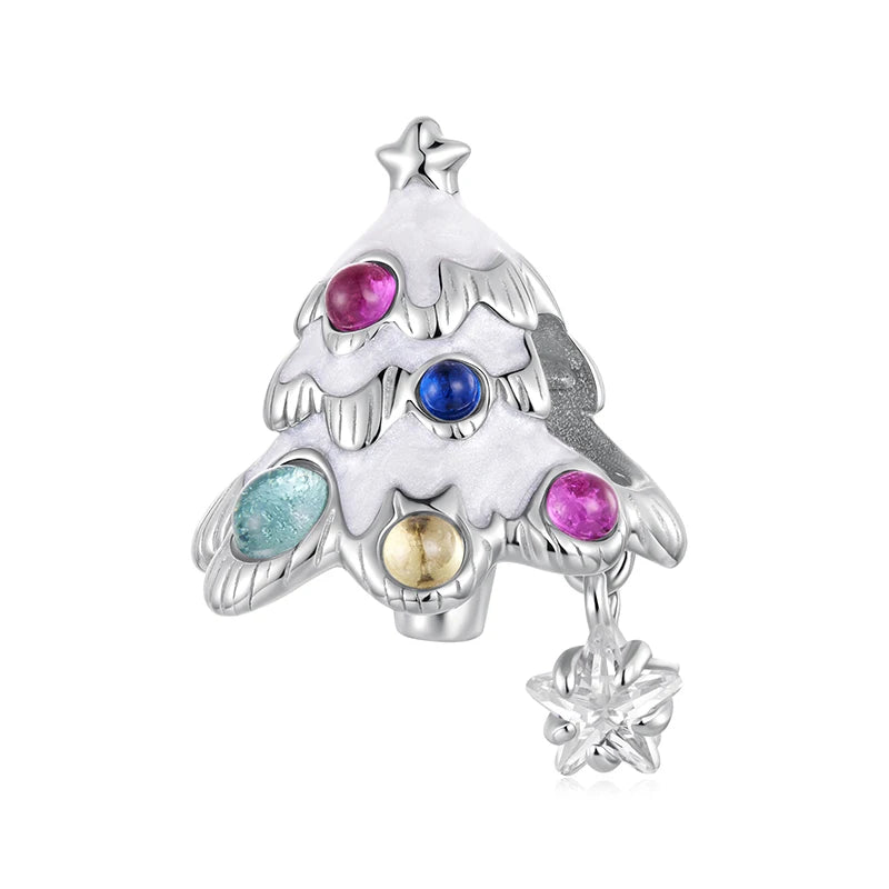 Bamoer 925 Sterling Silver Christmas Apple Tree Charms Xmas Series Pendant Beads for Women DIY Bracelet Accessories Holiday Gift