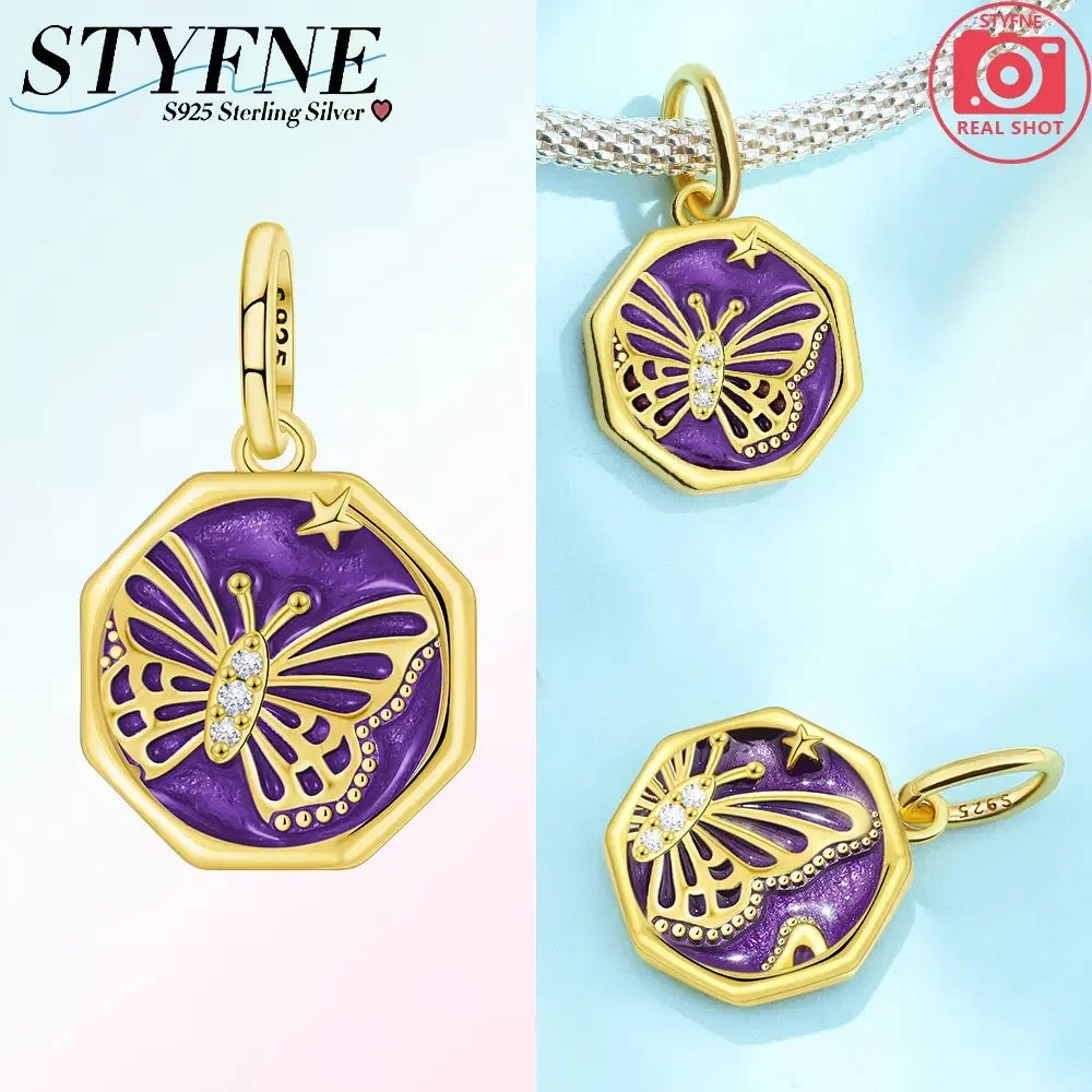 925 Sterling Silver Blue Series Butterfly Beads Pendant Fit Bangle Charms Bracelet DIY Women Original Jewelry