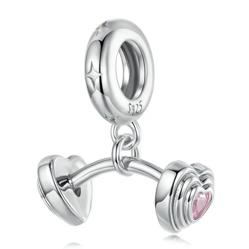BAMOER 925 Sterling Silver Charm Pink Sport Ball Dumbbe Pendant Healthy Teeth Beads Fit Original Bracelet DIY Jewelry Crafts